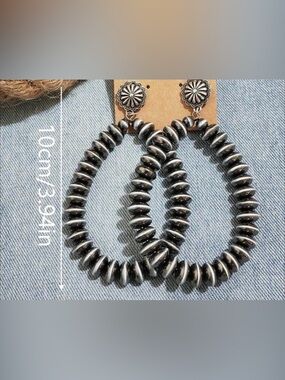 Statement Silvertone Bead Hoop Earrings - Women Jewelry